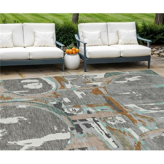 HomeRoots 589390 9 x 12 ft. Geometric Washable Indoor & Outdoor Rectangle Area Rug, Gray, Copper & Mint Green