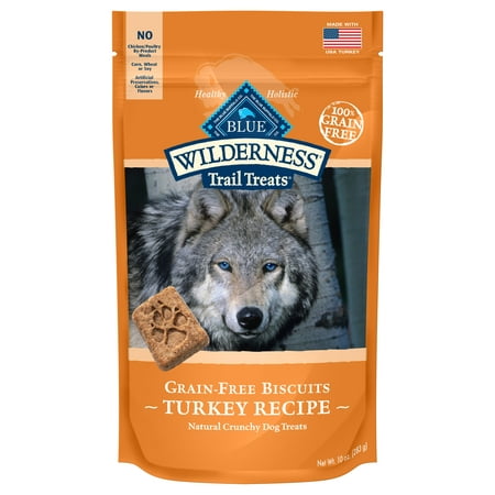- Blue Buffalo Wilderness Trail Treats Grain Free Crunchy Dog Treats Biscuits, Turkey Recipe, 10-oz bag