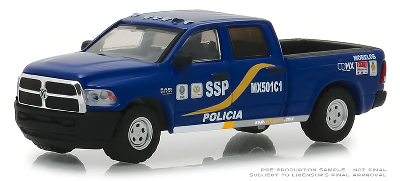 GREENLIGHT 42870 F 2017 DODGE RAM 2500 PICK UP MEXICO CITY POLICE CAR 1/64 BLUE 