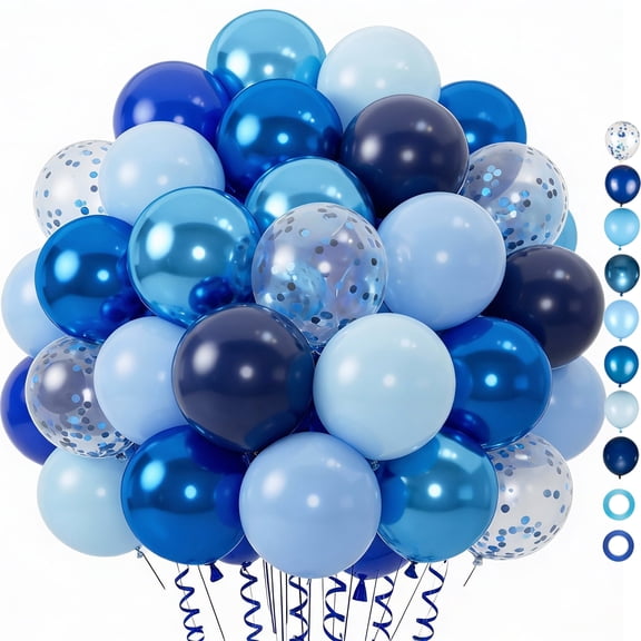 12inch Metallic Macaron Baby Pearl Navy Royal Blue Balloons, 100pcs Blue Balloons Set for Birthday Wedding Baby Shower Graduation Party Decorations
