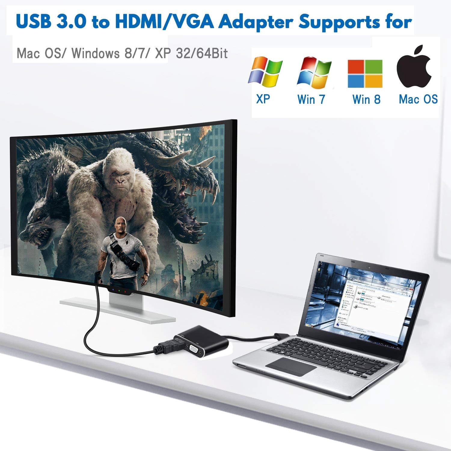 2 in 1 USB To VGA HD Adapter, USB 3.0/2.0 To 4K HD/HD 1080P VGA Adapter, PC Video Graphics Cable Converter