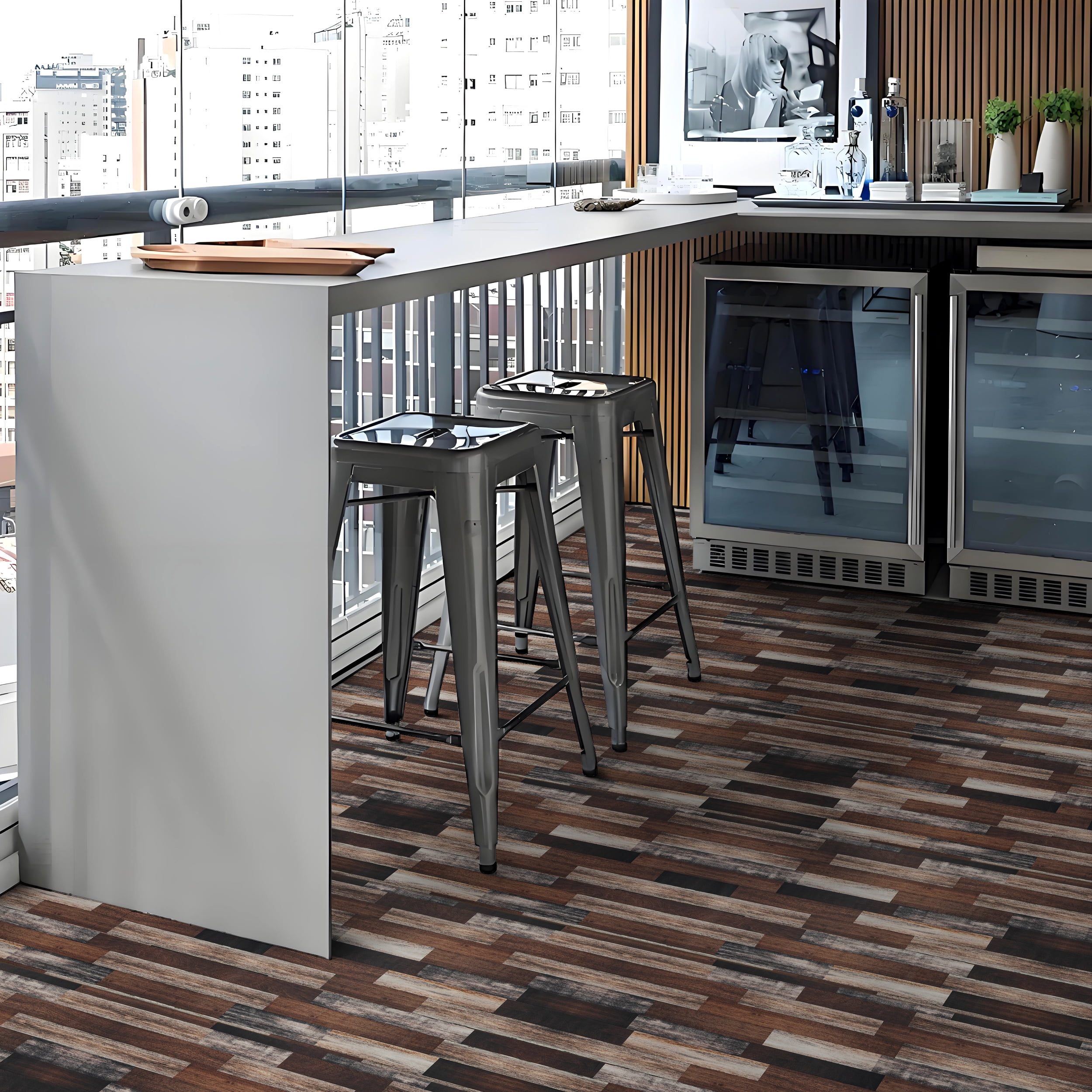 (3 pack) Abyssaly Vinyl Peel and Stick Flooring tile 15.7 inch x 118 inch, Covering Area 12.92 Sq.ft, Self-Adhesive Floor Tile Wood Grain Look for Kitchen Dinning Room Bedroom Home Decoration.