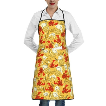 

Pofeuu Beer And Crawfish Print Aprons with Pockets Cute Aprons for Kitchen Cooking Server Barber Chef Apron