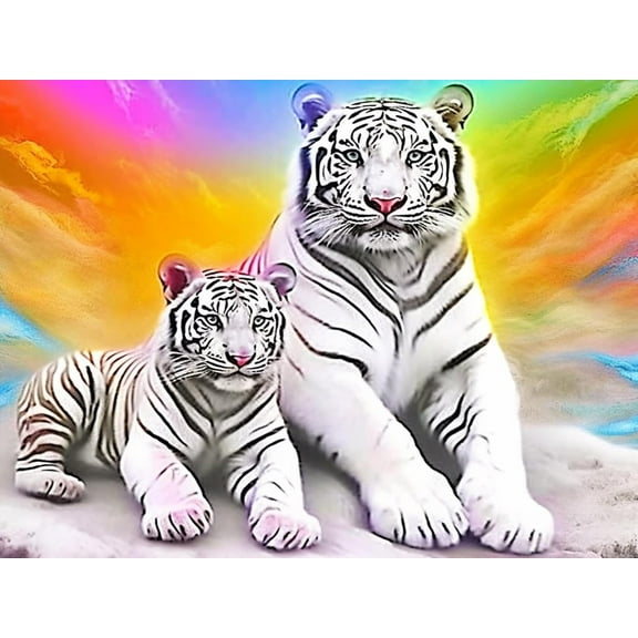 5D DIY Diamond Painting Set "Tiger Animal" Round Diamond Art Crafts for Adults, Suitable for Wall Decoration, Bedroom and Home Decoration