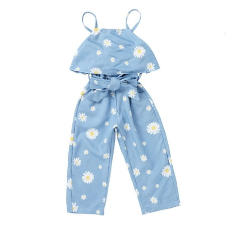 

AIMAOMI Kids Baby Girls Floral Print Belt Loose Jumpsuit Suspender Pants Clothes H