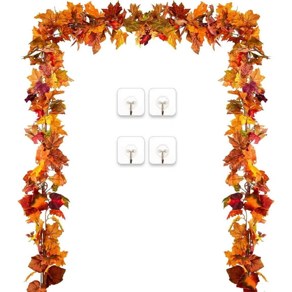 2 Pack Fall Garland Maple Leaf, 5.9Ft/Piece Hanging Vine Garland Artificial Autumn Garland Thanksgiving Decor for Home Wedding Fireplace Party Christmas