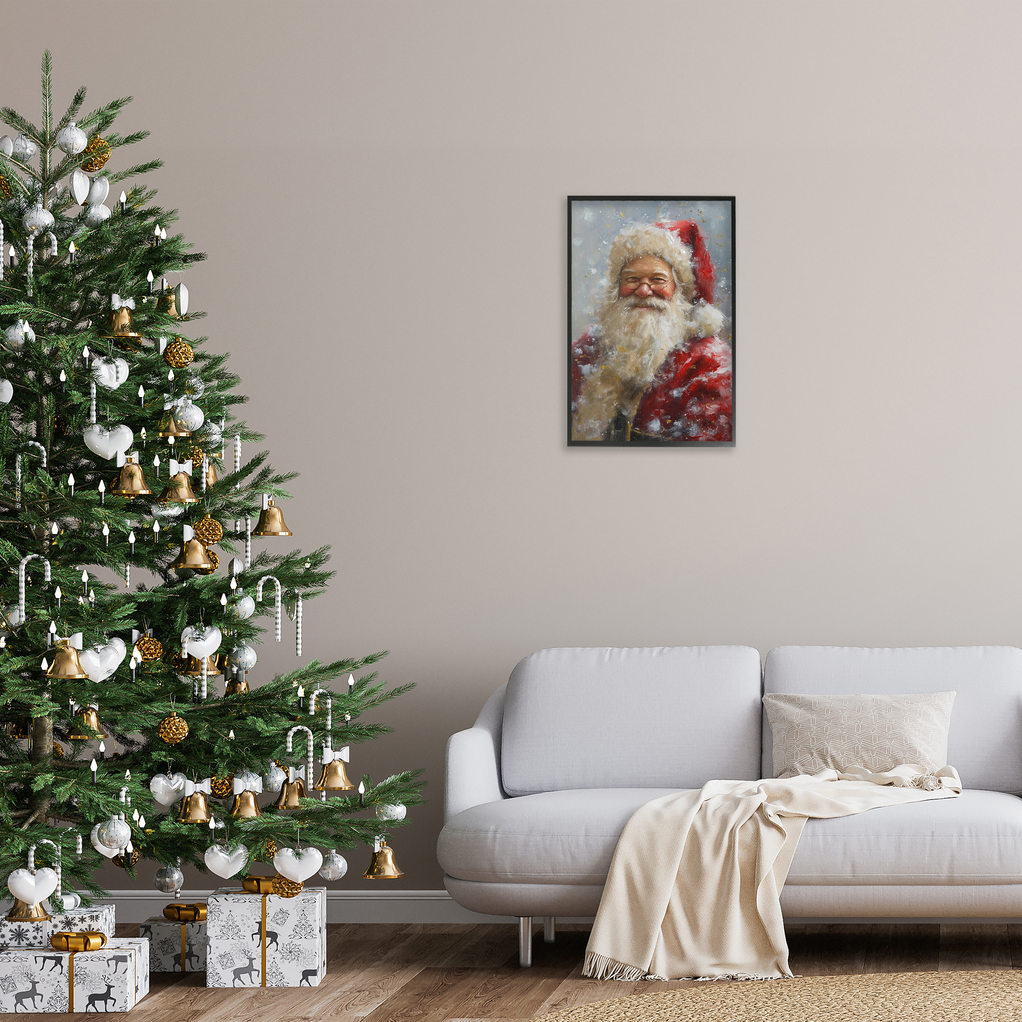 Stupell Industries Smiling Santa Portrait Holiday Painting Black Framed Art Print Wall Art, 16 x 24
