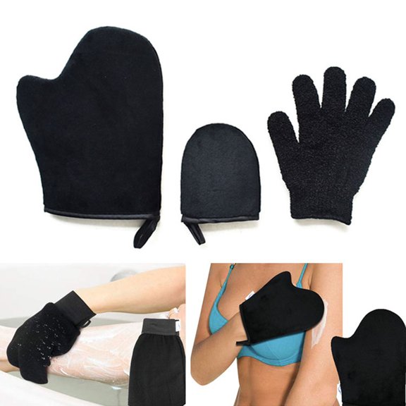 Flmtop 3Pcs/Set Spa Gloves Hanging Rope Design Waterproof Super Elastic Exfoliating Self Tanning Mitt for Travel