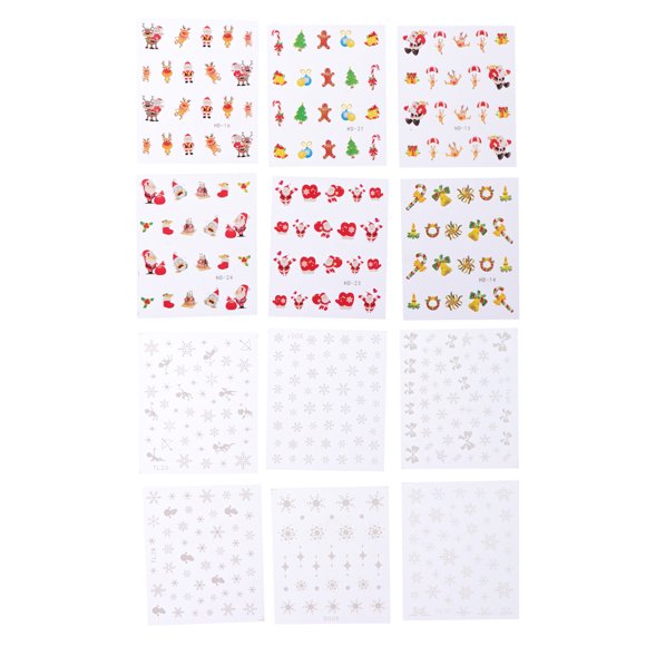 12 Sheets Snowflake Nail Art Sticker Christmas Nail Tip Decal Manicure Makeup