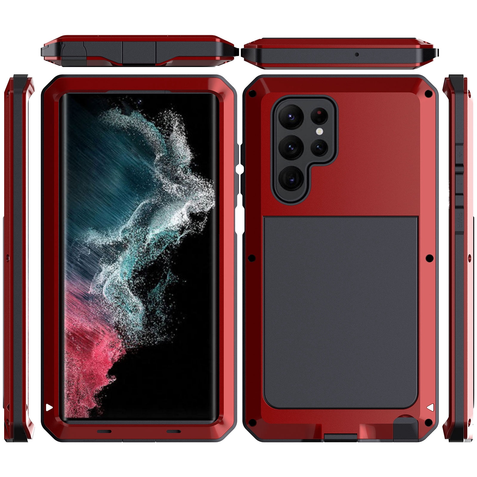 for Samsung Galaxy S23 Ultra Case, 360 Full Body Protective Cover Heavy Duty Shockproof Armor Aluminum Alloy Metal Case with Silicone for Samsung Galaxy S23 Ultra,Red