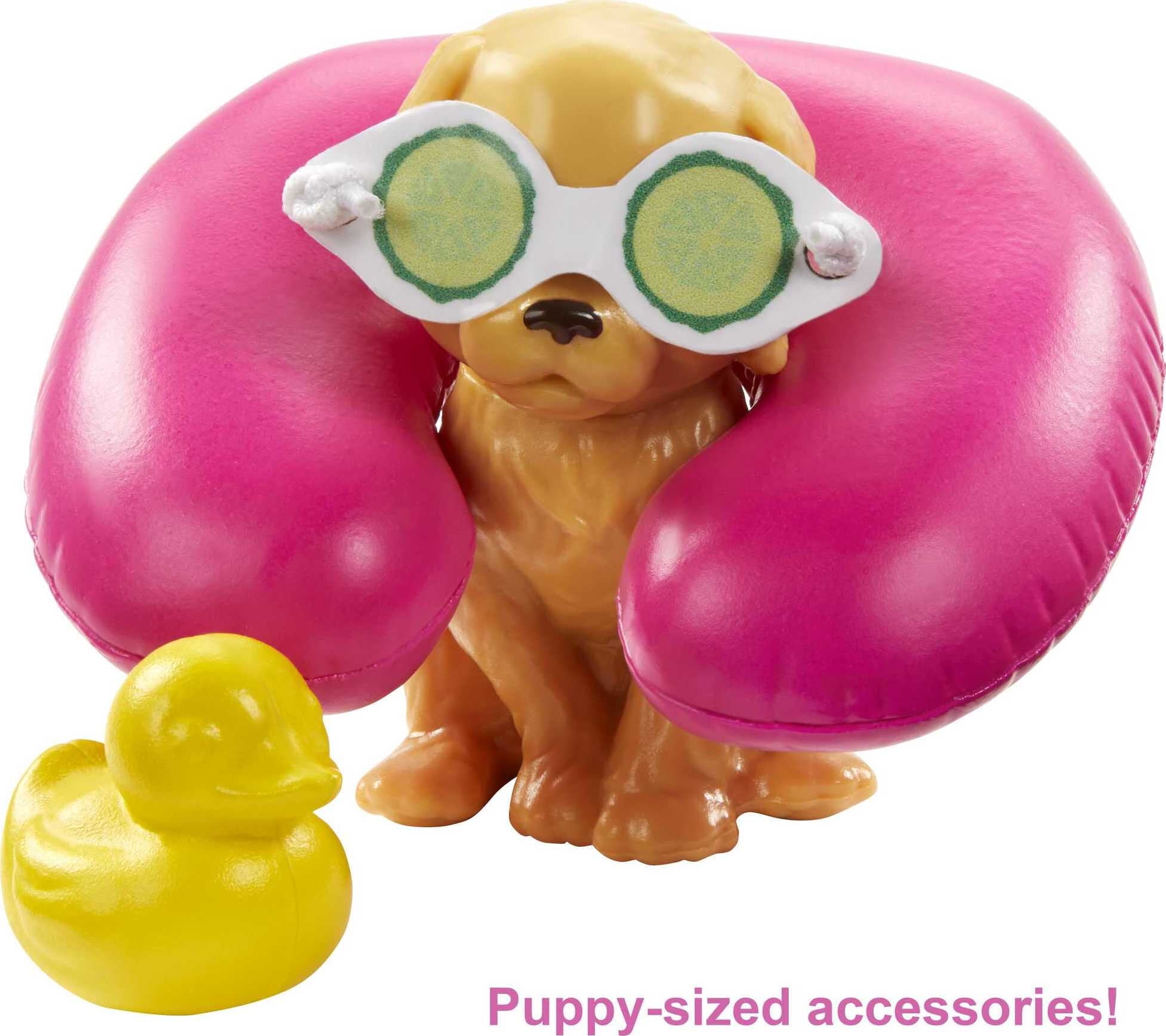 Barbie Spa Doll Set with Puppy & 9 Accessories Including Rubber Duck & Neck Pillow, Blonde Doll