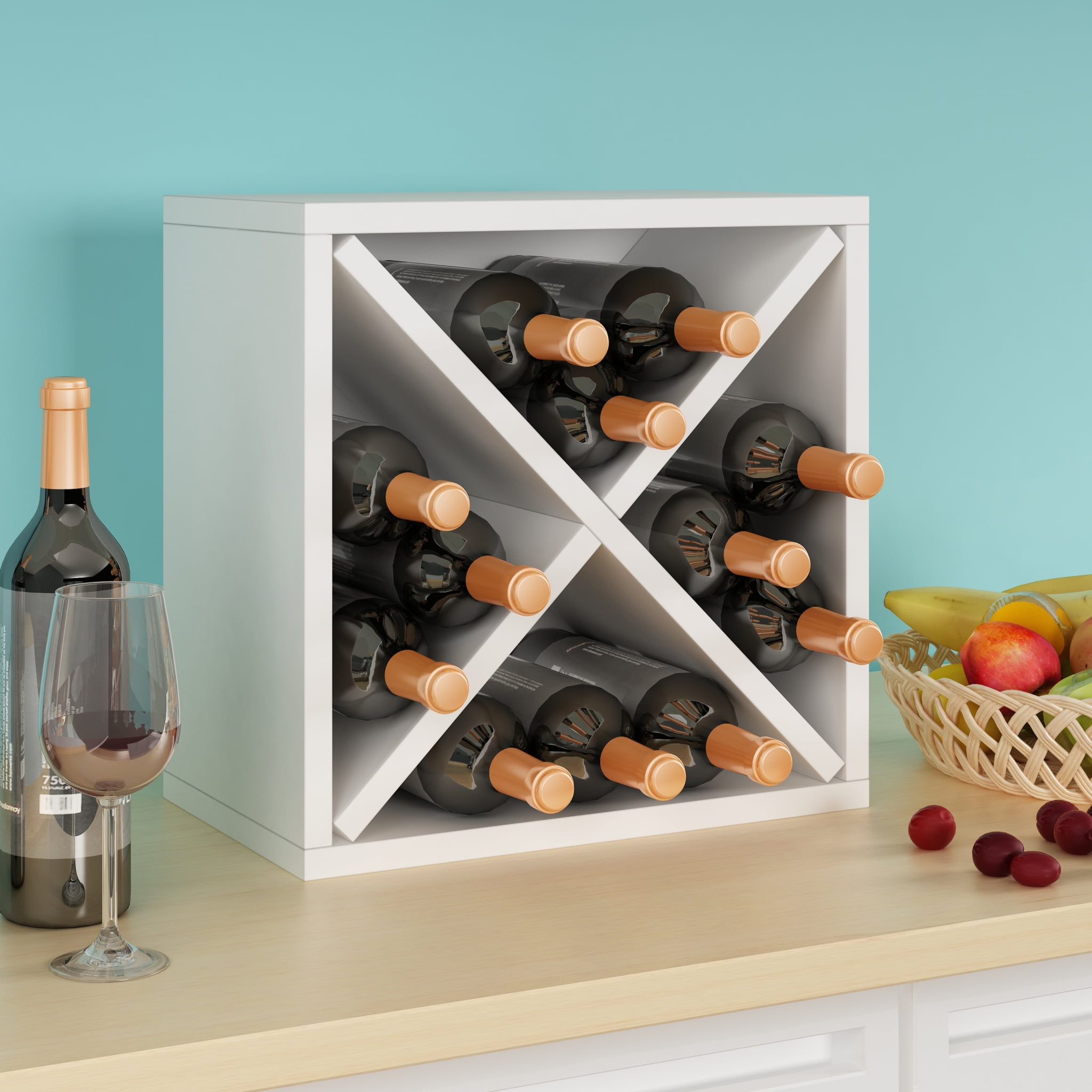 WAY BASICS Wine Rack Cube Stackable Bar Shelf 12 Bottle Red Wine