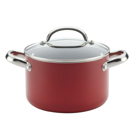 Aluminum Espresso Pot - Farberware Buena Cocina Aluminum Nonstick Covered Soup Pot, 4-Quart, Red