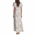 thumbnail image 5 of vigerkar Women Casual Loose Bohemian Floral Dress Short Sleeve Long Maxi Summer Beach Swing Dress Beige, S, 5 of 7