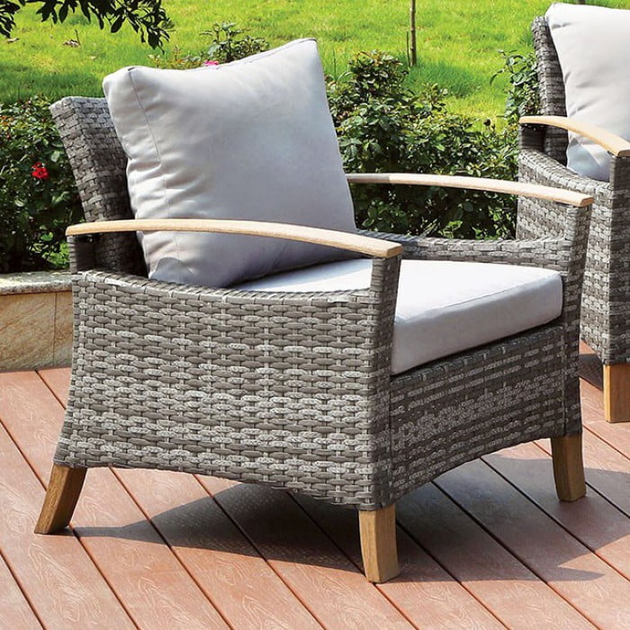Contemporary Patio Chair, Gray And Oak, Set Of 2