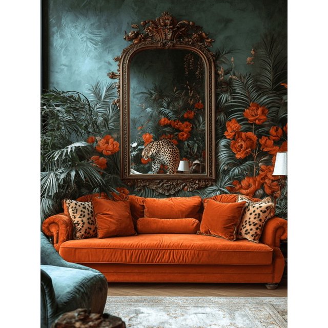 Qisvanset Framed Canvas Wall Art 12x16 Inch Leopard On Velvet Sofa Glamorous Interior Wall Decor