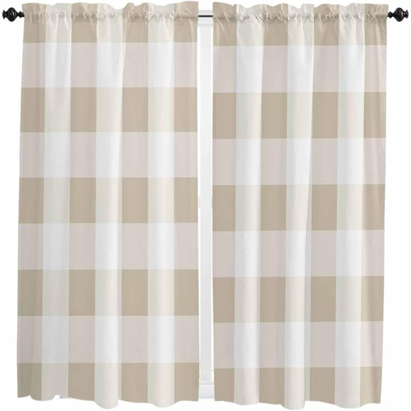 Pink White Plaid Kitchen Curtain 63 Inch Length Small Short Cafe Tiers Curtains Drape, Modern Geometric Checkered Lattice Window Treatment Rod Pocket Curtains Drapery Panels, 42x63