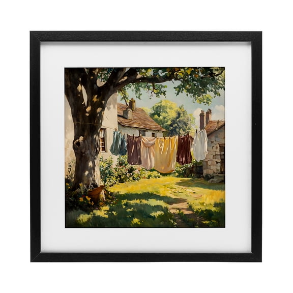 Stupell Industries Cottage Country Clothes Line Yard Black Framed Print Under Glass, 13 x 13, by Creative Studio