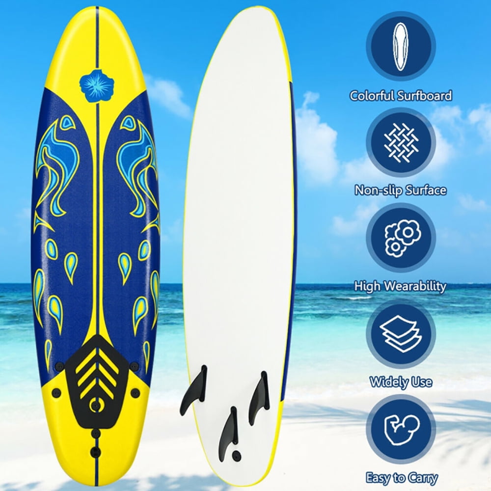 Barara King Surfboard,Stand Up Paddle Board, 6 Feet Surfboard with 3 Detachable Fins-Yellow