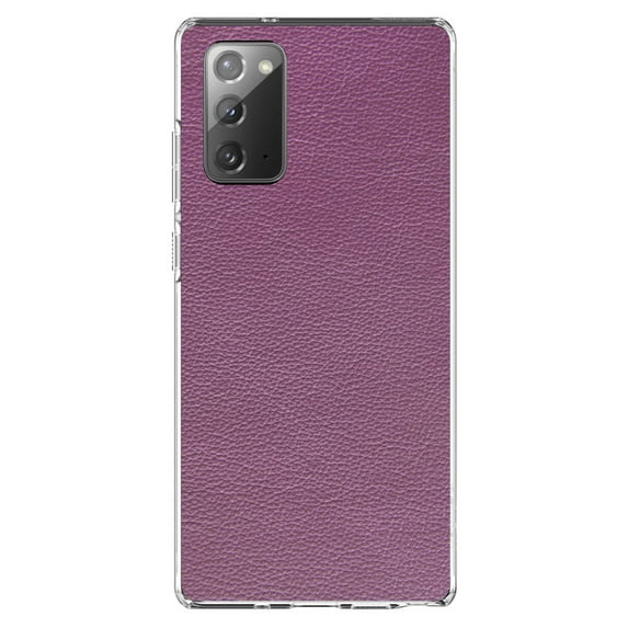DistinctInk Clear Shockproof Hybrid Case for Galaxy Note 20 ULTRA (6.9" Screen) - TPU Bumper, Acrylic Back, Tempered Glass Screen Protector - Purple Faux Leather Print Design - Printed Leather Image