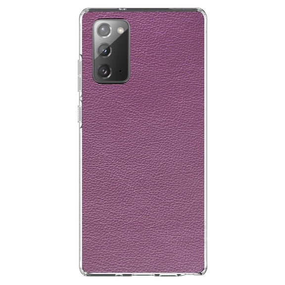DistinctInk Clear Shockproof Hybrid Case for Samsung Galaxy Note 20 (6.7" Screen) - TPU Bumper, Acrylic Back, Tempered Glass Screen Protector - Purple Faux Leather Print Design - Printed Leather Image