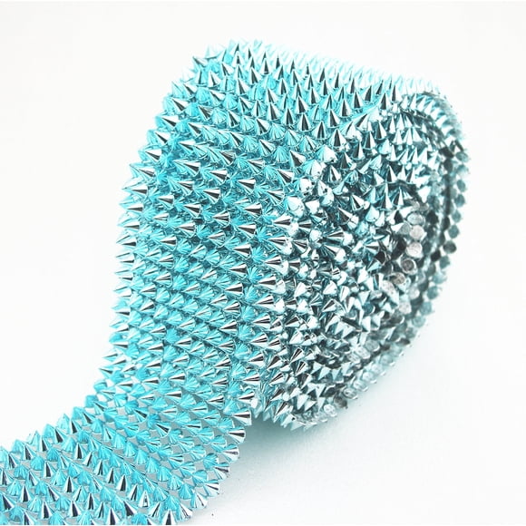 AEAOA 1 Yard Sew Stitch On Spike Stud Cone Flatback Punk Rock trim mesh bead craft (Baby Blue)