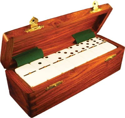 Domino Double Six 6 White Jumbo Tournament Pro Size Spinners Sheesham Wood Box 