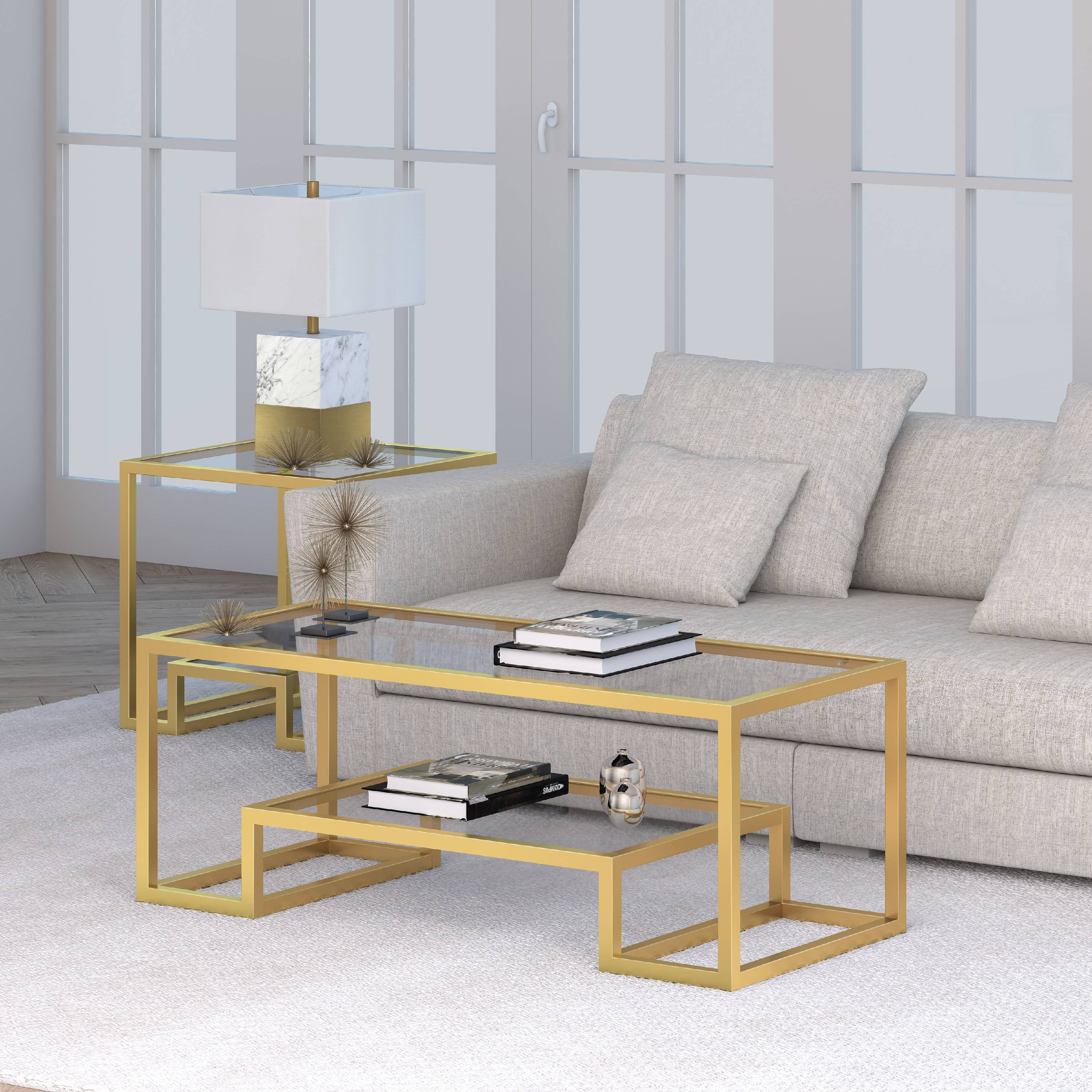 Evelyn&Zoe Athena 45" Wide Rectangular Coffee Table, Brass