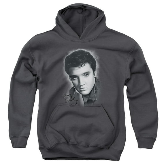 Elvis Presley Grey Portrait Youth Pullover Hoodie Sweatshirt Charcoal