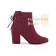 thumbnail image 3 of BLISSFUL STEP Women's Round Toe Chunky Heels Ankle Booties Burgundy (Size 5.5), 3 of 4
