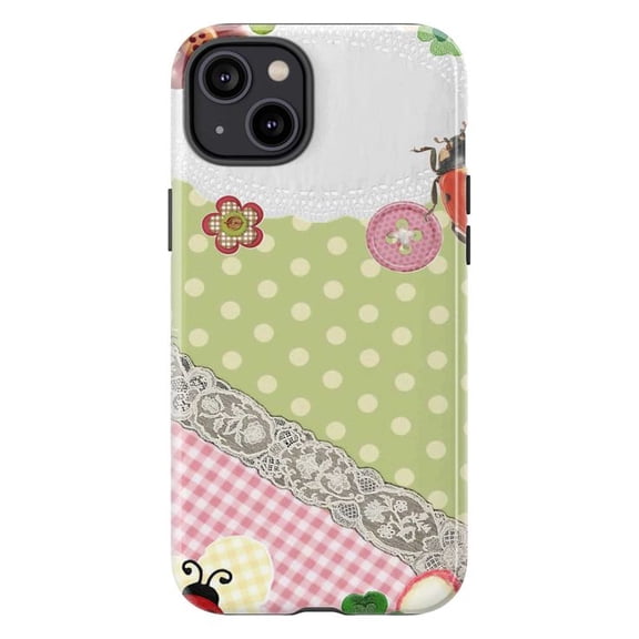 Vintage Crochet Lace Collage Phone Case, Cottagecore Ladybug Art Cover for iPhone 17 16 15 14 13 12 11 Pro Plus Mini