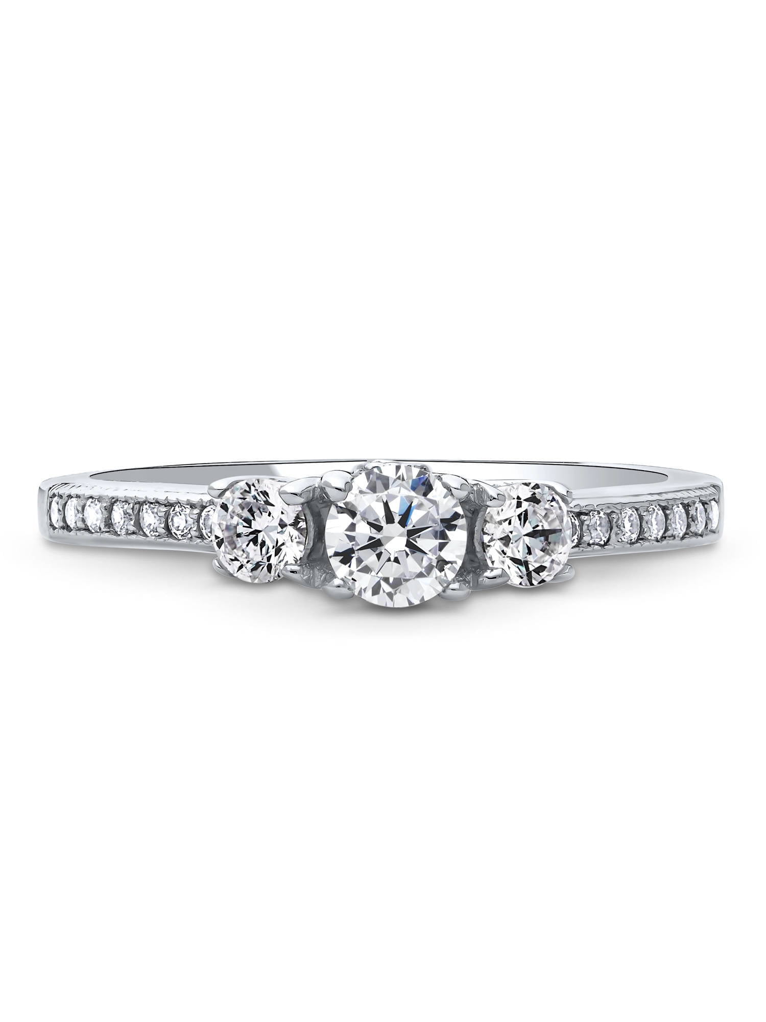 BERRICLE Sterling Silver 3-Stone Wedding Engagement Rings 0.25 Carat Round Cut Cubic Zirconia CZ Promise Ring for Women, Rhodium Plated Size 6.5