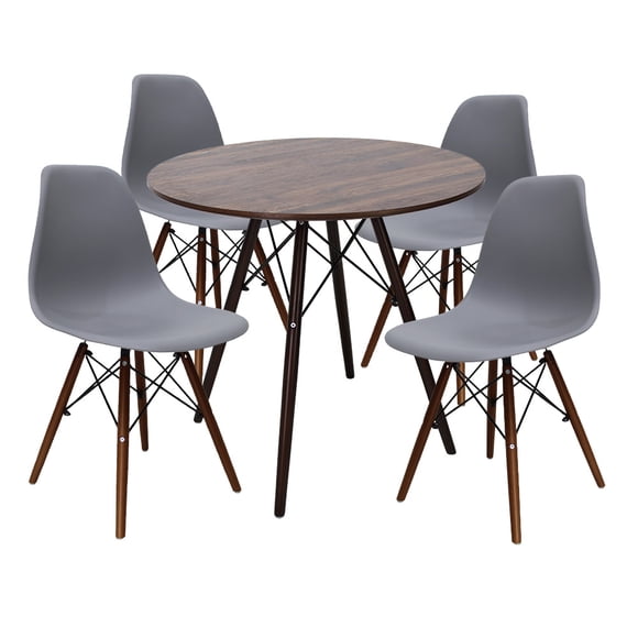 Set de Comedor Madera Nogal 80cm y 4 Sillas Eames Gris Mundo In Minimalista