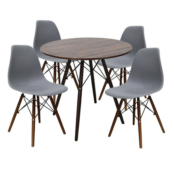 Set de Comedor Madera Nogal 80cm y 4 Sillas Eames Gris Mundo In Minimalista