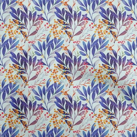 oneOone Cotton Cambric Royal Blue Fabric Leaves Sewing Craft Projects Fabric Prints By Yard 42 Inch Wide