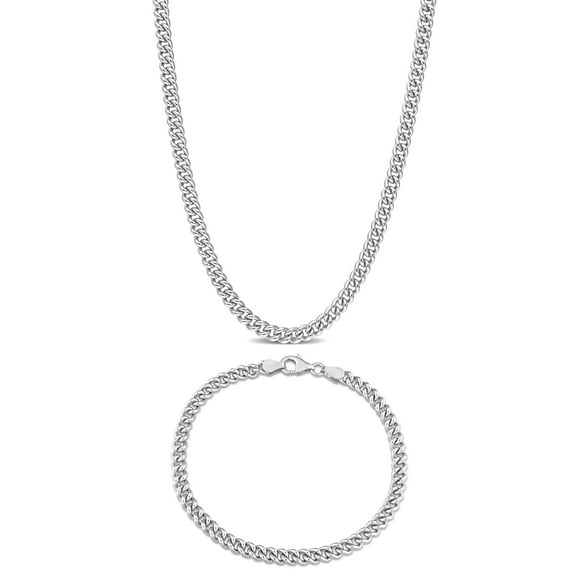 Everly Women's Sterling Silver 4.4mm Curb Link Chain Necklace & Bracelet Set - 16 in 7.5 in