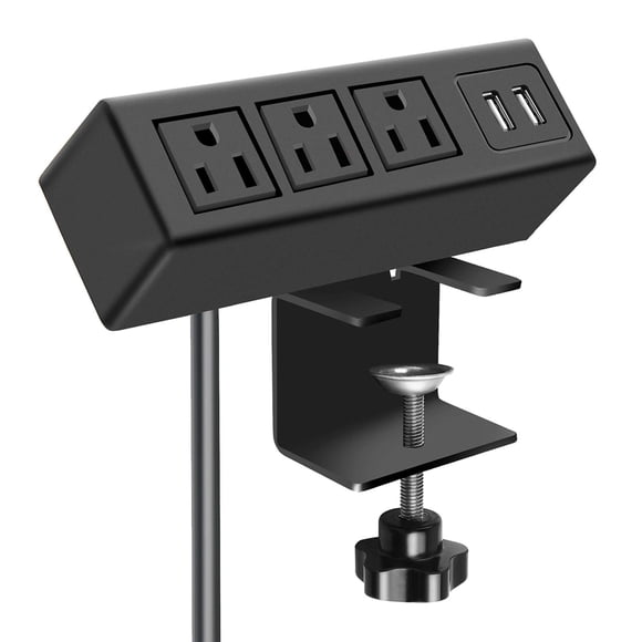 Regleta de alimentación con abrazadera de escritorio de 3 salidas con puertos USB, estación de energía de carga USB para montaje en escritorio, toma de corriente de borde de 3 pies 125V 12A 1500W