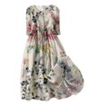 thumbnail image 1 of Pisexur Robe d'Automne pour Femme 2024 Mode Robe de Retour à la Maison à Imprimé Floral Manches Courtes Col Rabattu Robe Maxi Décontractée Fluide Tunique à Col en V Boutonnée avec Cordon Robe de Vacances Robe Grande Taille P-4TG, 1 of 3
