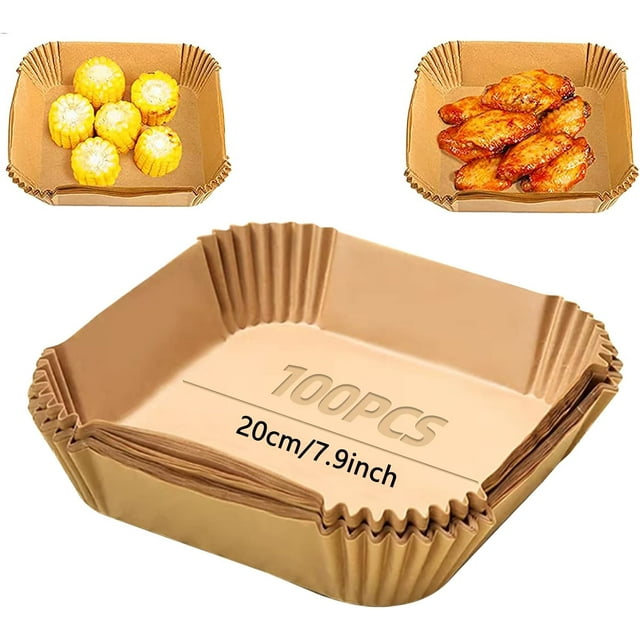 Air Fryer Disposable Paper Liner Square 7.9 Inch, 100Pcs Air Fryer Liners, Non-Stick Oil Resistant Water-Proof, Parchment for Baking Roasting Microwave