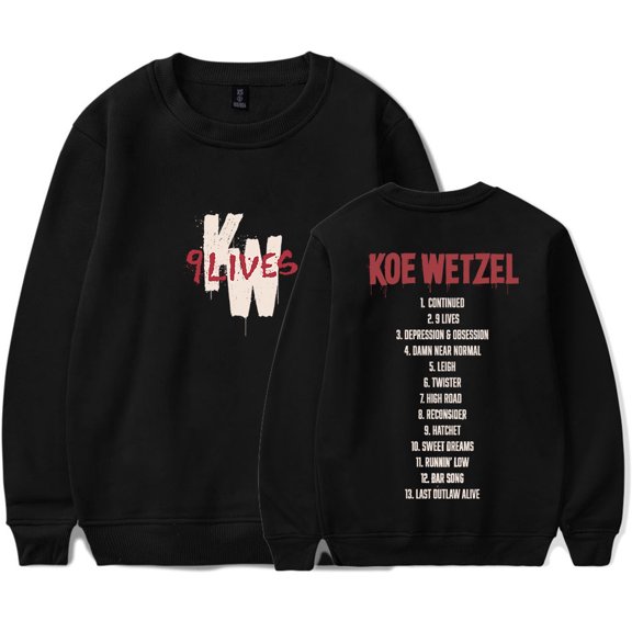 Koe Wetzel 9 Lives Tour Merch Crewneck Sweatshirts Winter Women Men Fashion Long Sleeve Streetwear