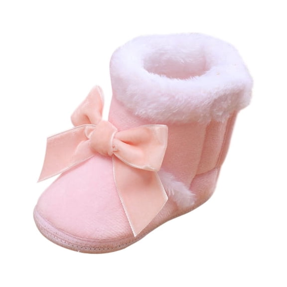 Baby Winter Warm Booties Newborn Boys Girls Soft Fleece Boots Bowknot Non Slip Sole First Walker Shoes Unisex Infant Snow Slipper Socks 0-18 Months