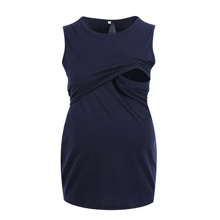 

SHENGXINY Women s Maternity Nursing Tank Tops Breastfeeding Clothes Summer Stripe Sleeveless Double Layer Pregnancy Clothes Casual Soft Pregnancy Shirt