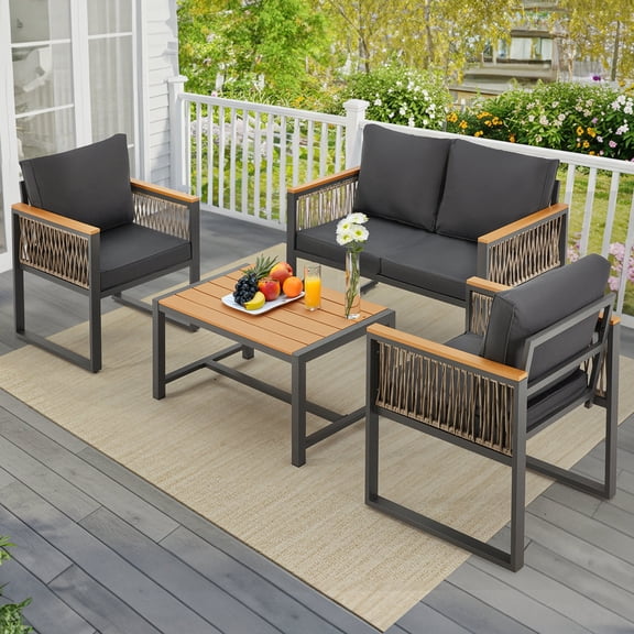 BUPPLEE 4‑Piece All‑Weather Patio Conversation Set, Outdoor Furniture with Cushions