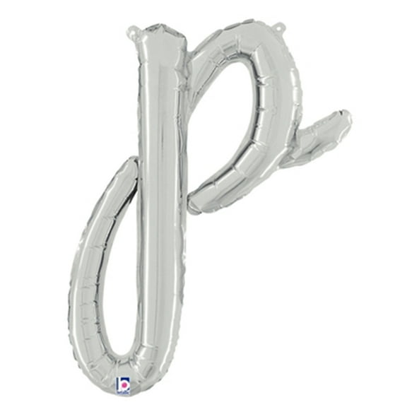 24 inch Script Letter P Silver (Air-Fill Only) Betallic Foil Mylar Balloon - Party Supplies Decorations