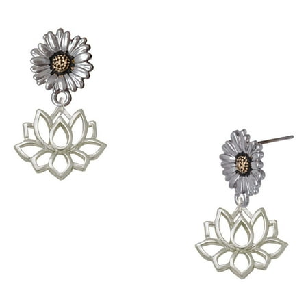 Delight Jewelry Silver-tone Lotus Outline – Two-tone Daisy Flower Post Earrings Delight Jewelry Silver-tone Lotus Outline – Two-tone Daisy Flower Post Earrings