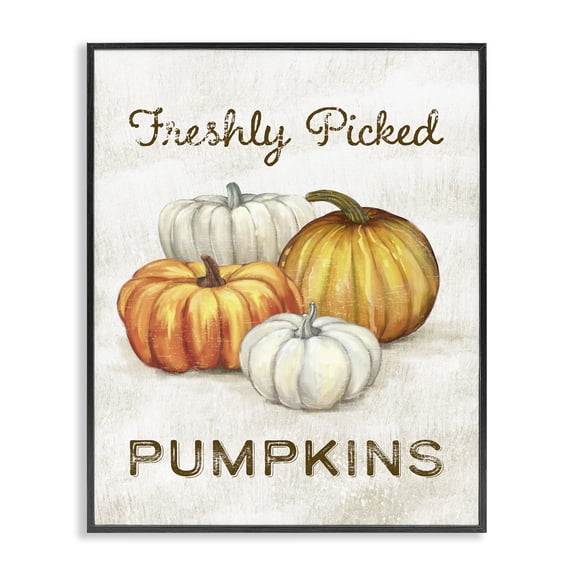Stupell Industries Rustic Lodge Freshly Picked Pumpkins Phrase Orange White Pumpkin Harvest Black Framed Giclee Art, 11 x 14, by Ziwei Li