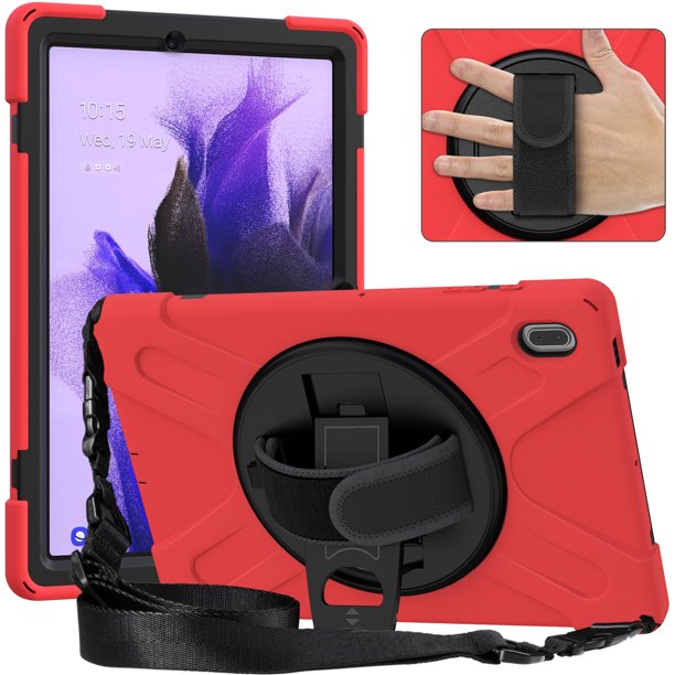 Case de tableta para Samsung Galaxy Tab S7 Fe 12.4 '' con soporte de rotación 360 y correa para la mano y correa para el hombro Ikkle Tab S7 FE 12.4