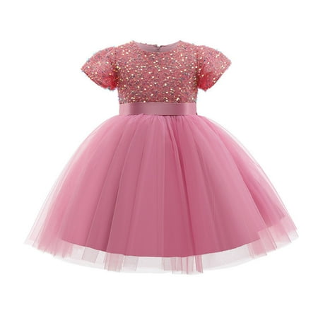 

Girls Baby Long Skirt Solid Princess Bowknot Performance Dress Skirt Dress