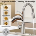 thumbnail image 3 of Wowkk Sanitary Ware 304 Stainless Steel Kitchen Faucet with Pull Down Sprayer, 3 Water Modes, 23.6" Retractable Hose, Single Handle Kitchen Sink Faucet with Deck Plate, Brushed Nickel, 3 of 7