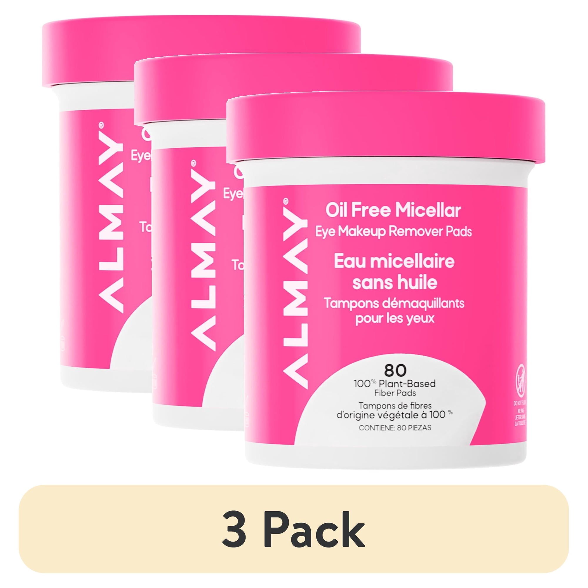 (3 pack) Almay Oil Free Micellar Eye Makeup Remover Pads, Gentle & Hypoallergenic, Fragrance-Free, Ophthalmologist Tested, Suitable for Sensitive Eyes, 80 count